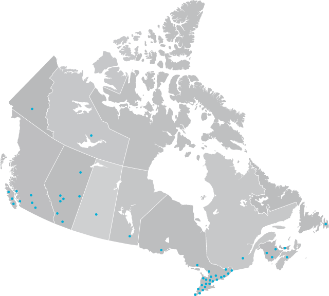 Map of Canada showing local Habitats