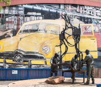 Ford mural and sculpture